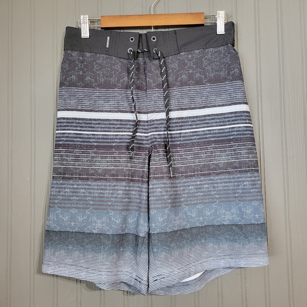 Ocean Coast Swim Trunks Board Shorts Drawstring Stripe Gray Men's Medium